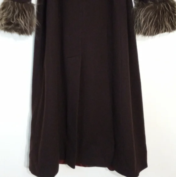 Midnight Velvet Vintage longline wool dress coat with fur trim women's size 14 - Picture 8 of 14